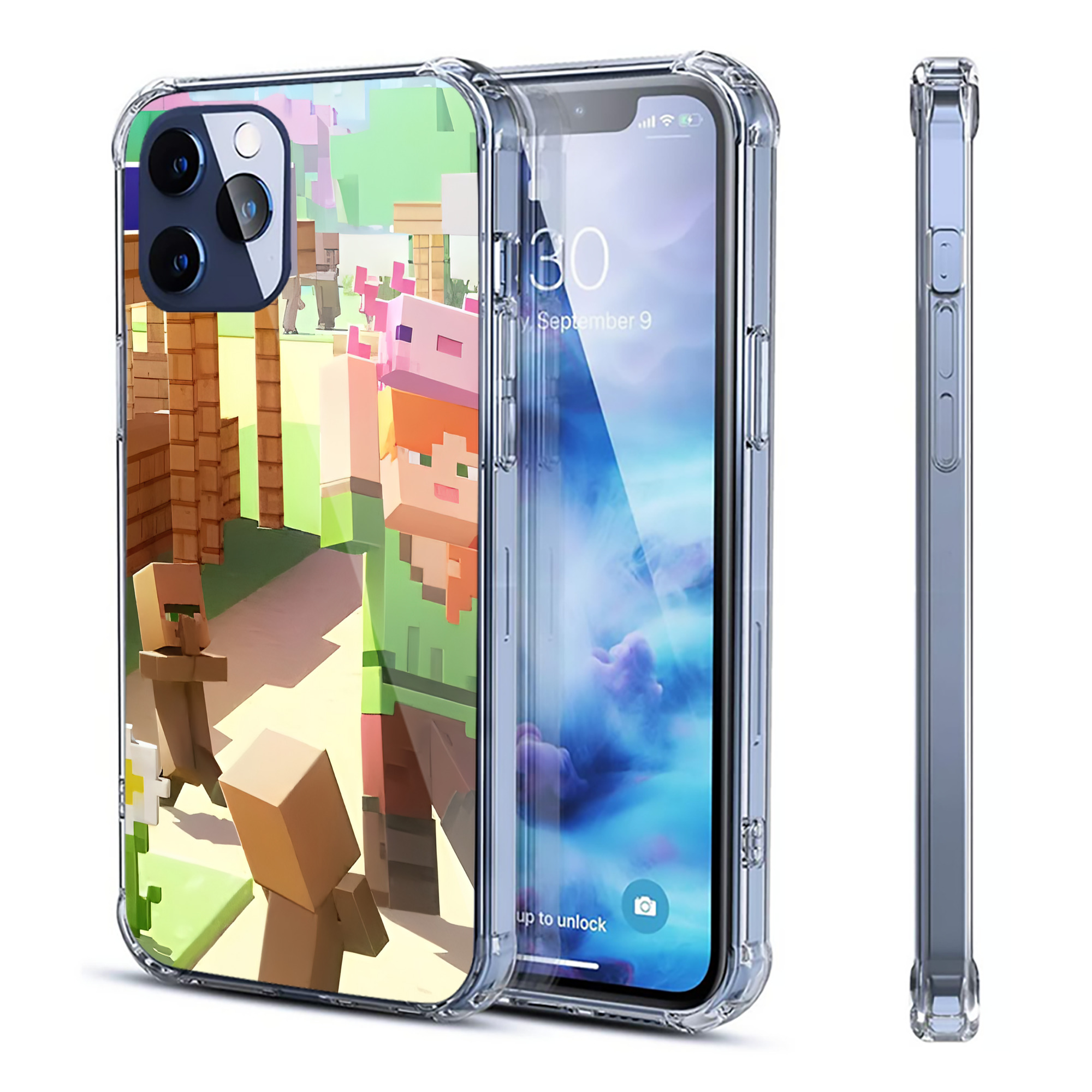 （画像用） マインクラフト ブロックの世界 Minecraft MC Block world 【iPhone 12シリーズ対応】透明スマホケース（クリアソフトケース）
